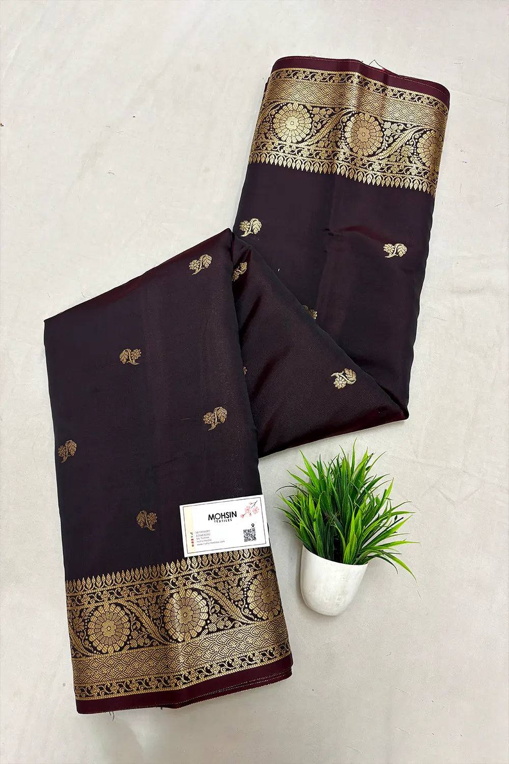 Wine Zari Semi Katan Silk Banarasi Saree
