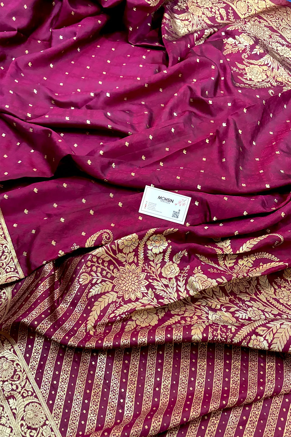 Wine Zari Silk Banarasi Saree