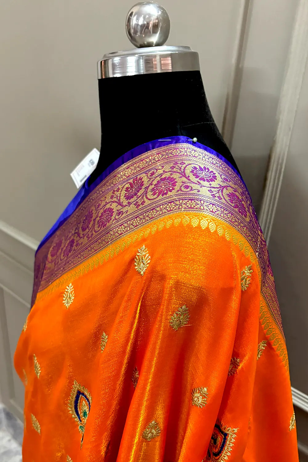 Yellow and Blue Golden Zari Satin Silk Banarasi Saree