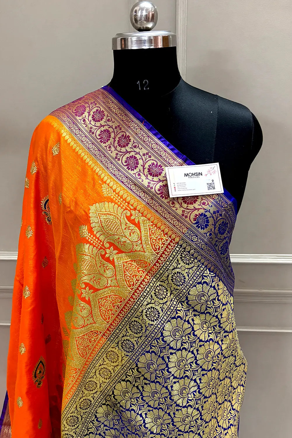 Yellow and Blue Golden Zari Satin Silk Banarasi Saree