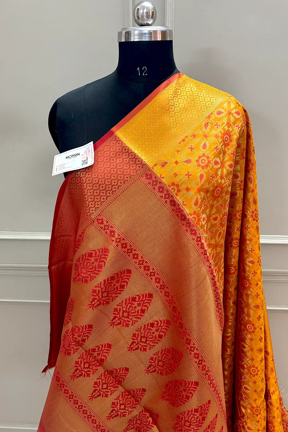 Yellow and Orange Zari Silk Banarasi Saree