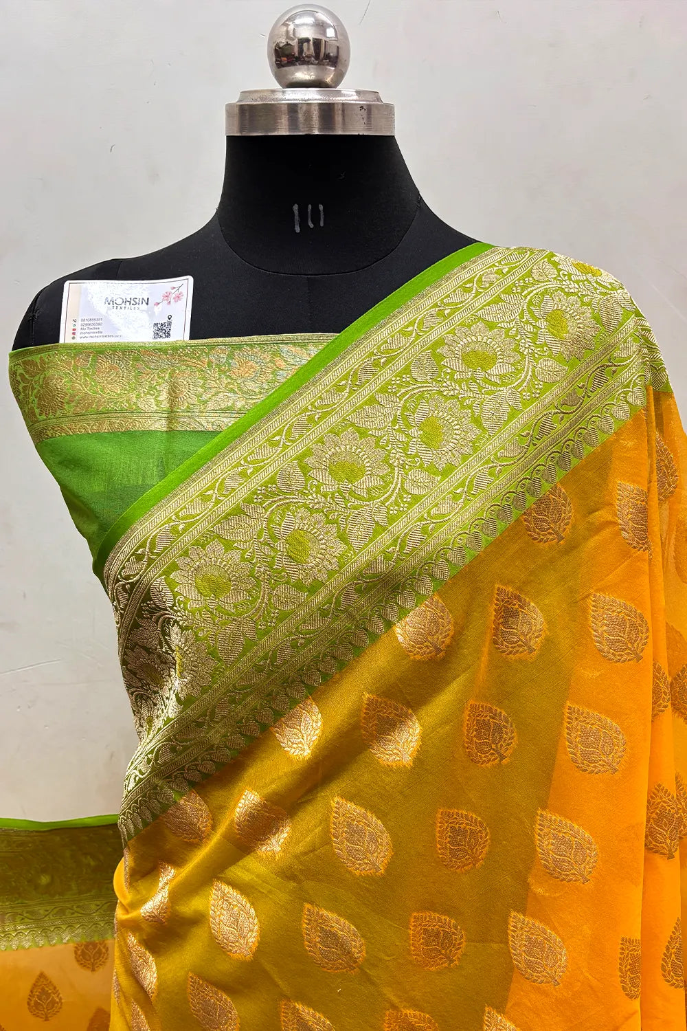 Yellow and PIsta Organza Silk Banarasi Saree