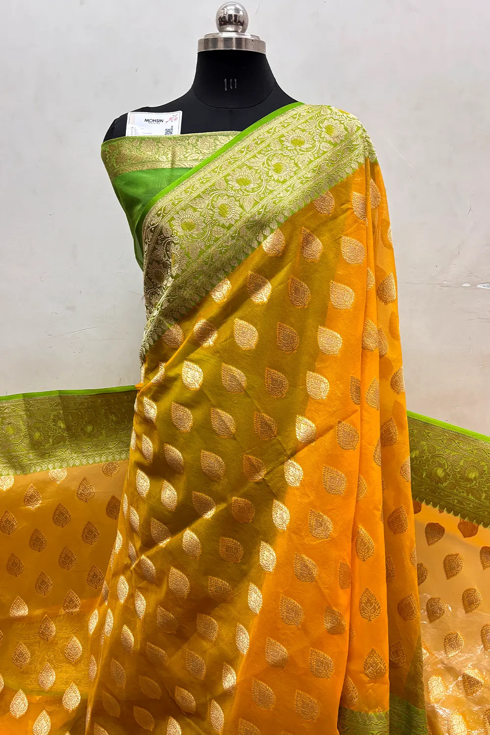 Yellow and PIsta Organza Silk Banarasi Saree