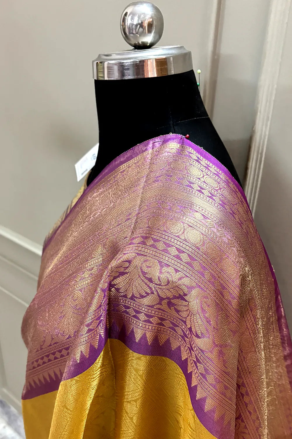 Yellow and Purple Tissue Silk Banarasi Saree