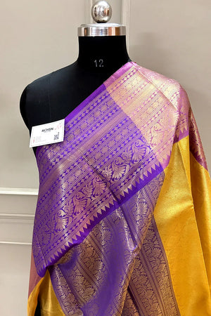 Yellow and Purple Tissue Silk Banarasi Saree