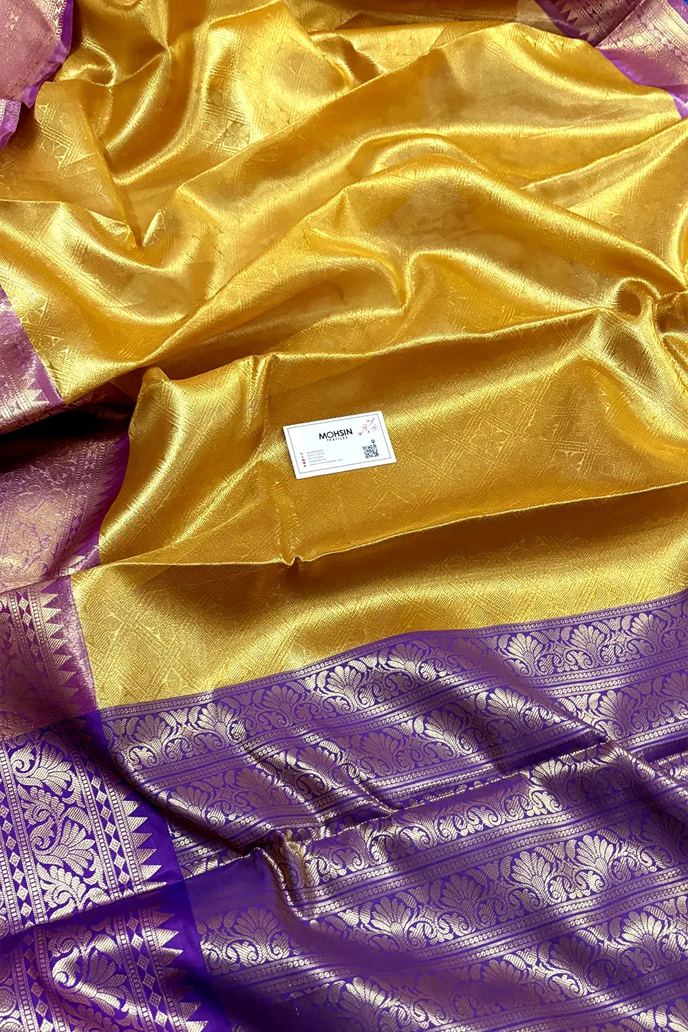 Yellow and Purple Tissue Silk Banarasi Saree