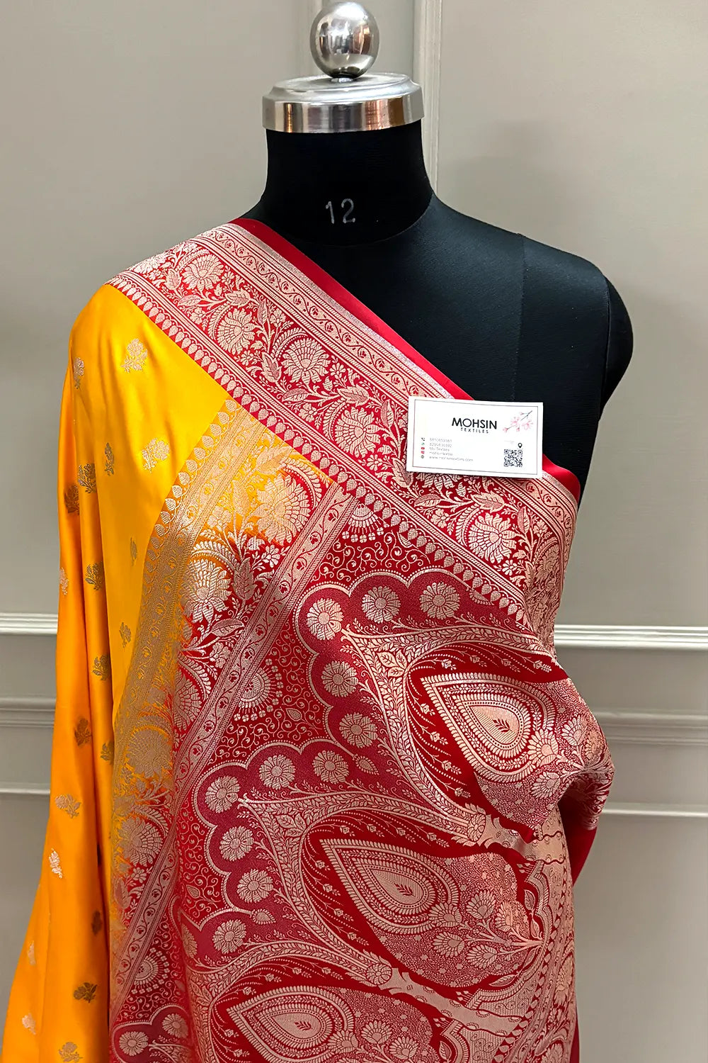 Yellow and Red Chaman Buti Katan Silk Banarasi Saree