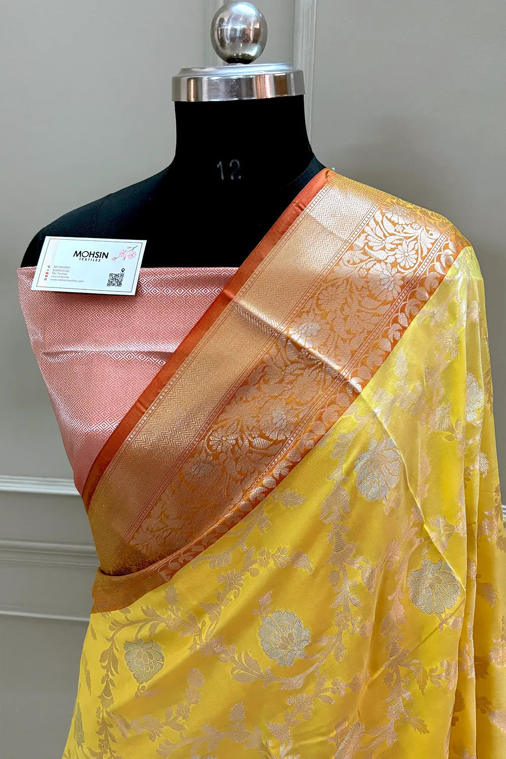 Yellow and Red Zari Banarasi Silk Saree