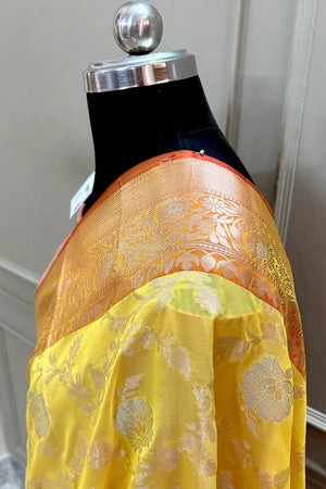 Yellow and Red Zari Banarasi Silk Saree