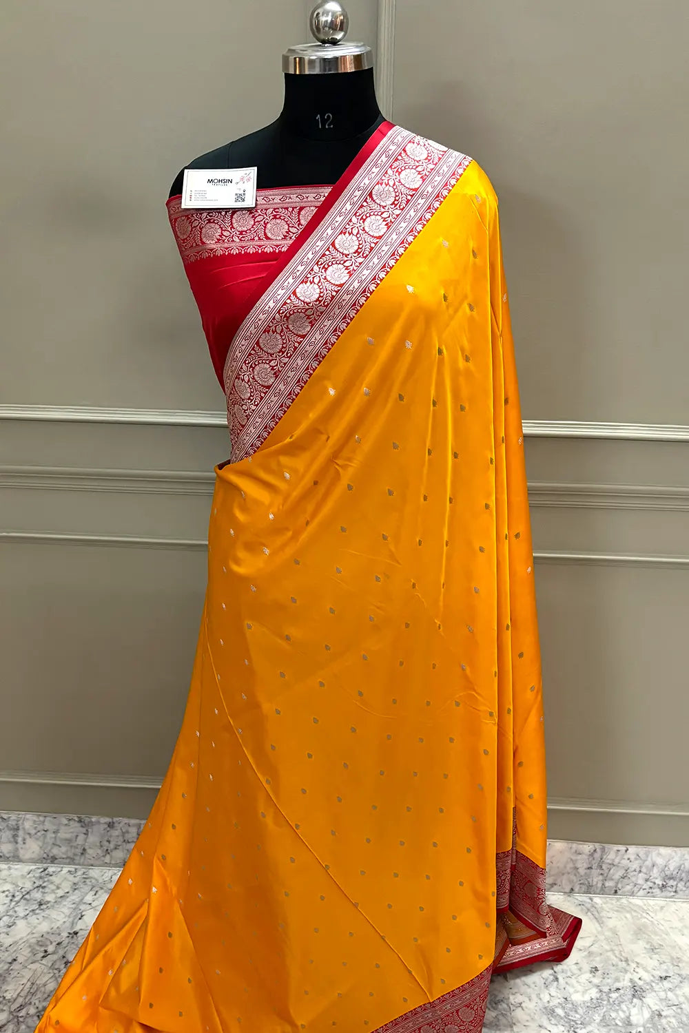 Yellow and Red Zari Katan Silk Banarasi Saree