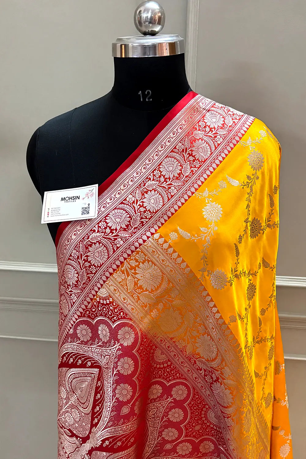 Yellow and Red Zari Katan Silk Banarasi Saree
