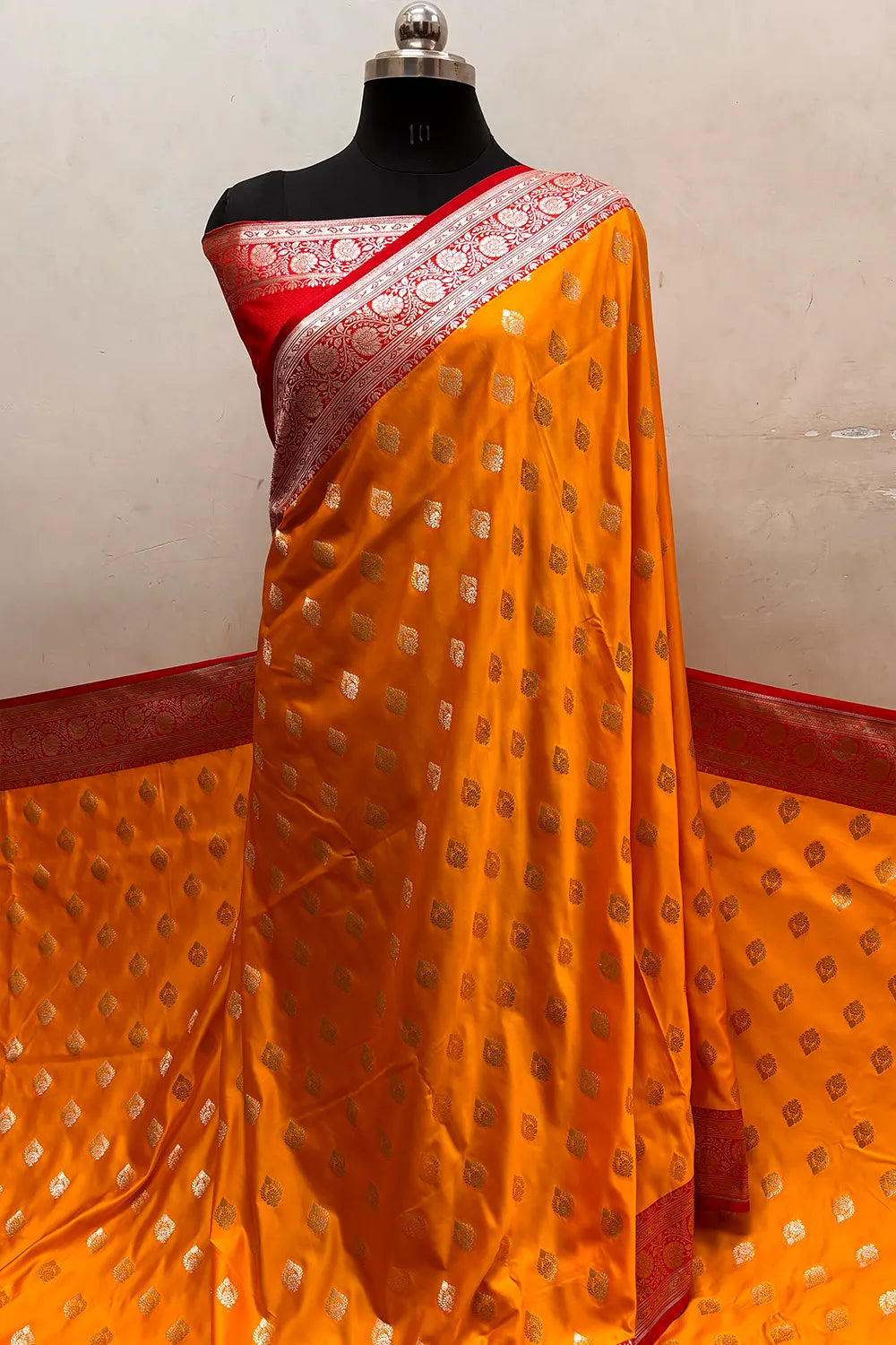 Yellow and Red Zari Katan Silk Banarasi Saree