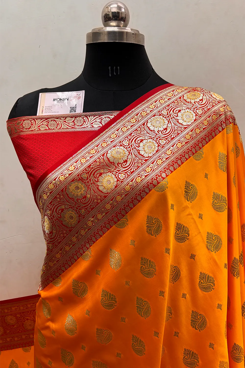 Yellow and Red Zari Katan Silk Banarasi Saree