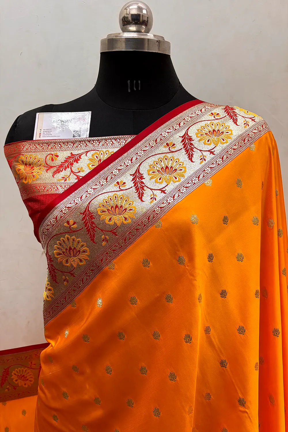 Yellow and Red Zari Katan Silk Banarasi Saree