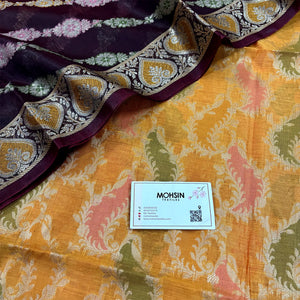 Yellow and Wine Resham Banarasi Silk Suit