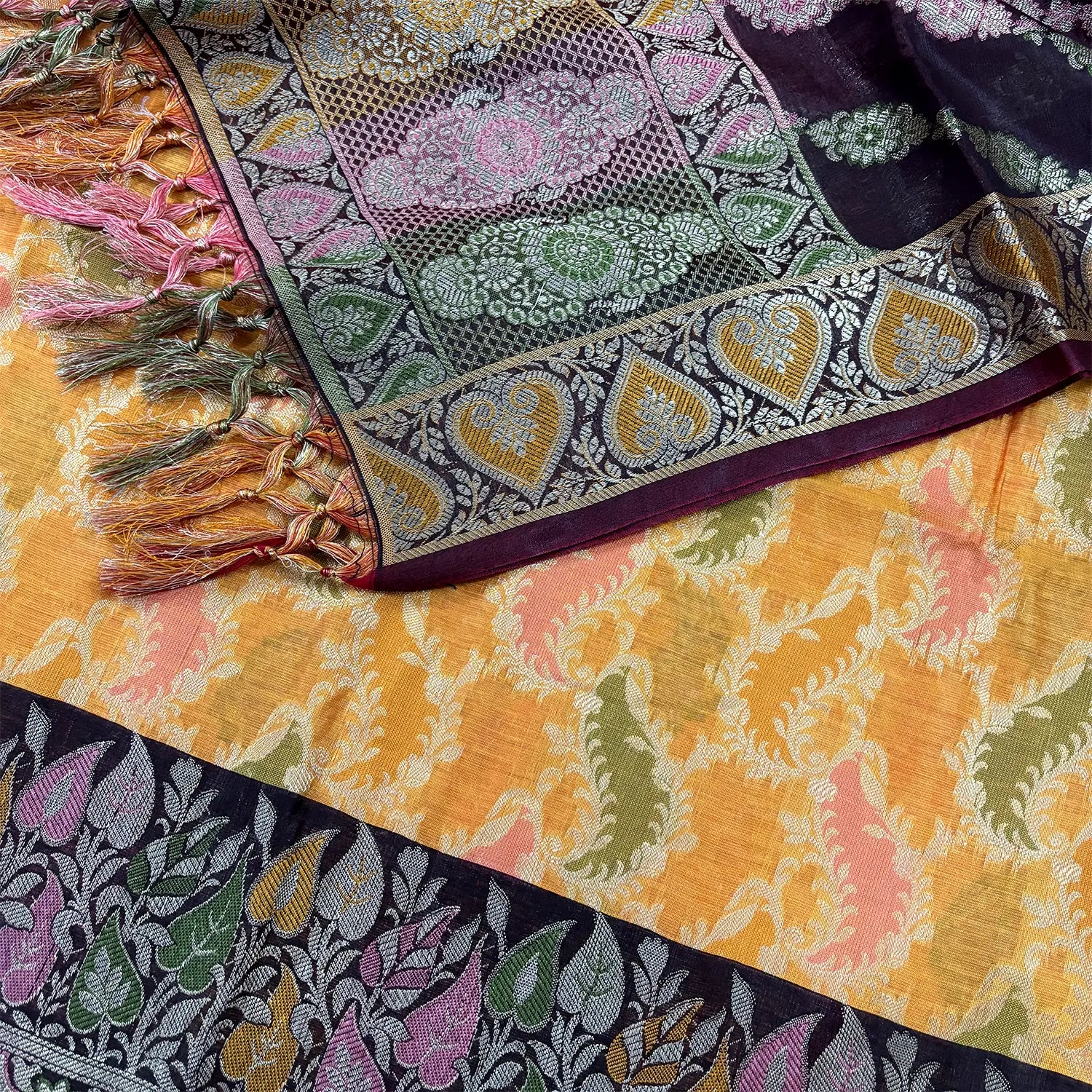 Yellow and Wine Resham Banarasi Silk Suit