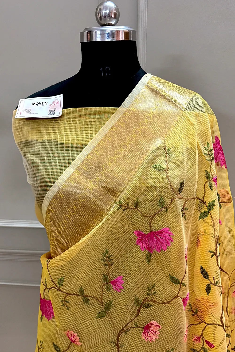 Yellow Embroidery Net Banarasi Saree