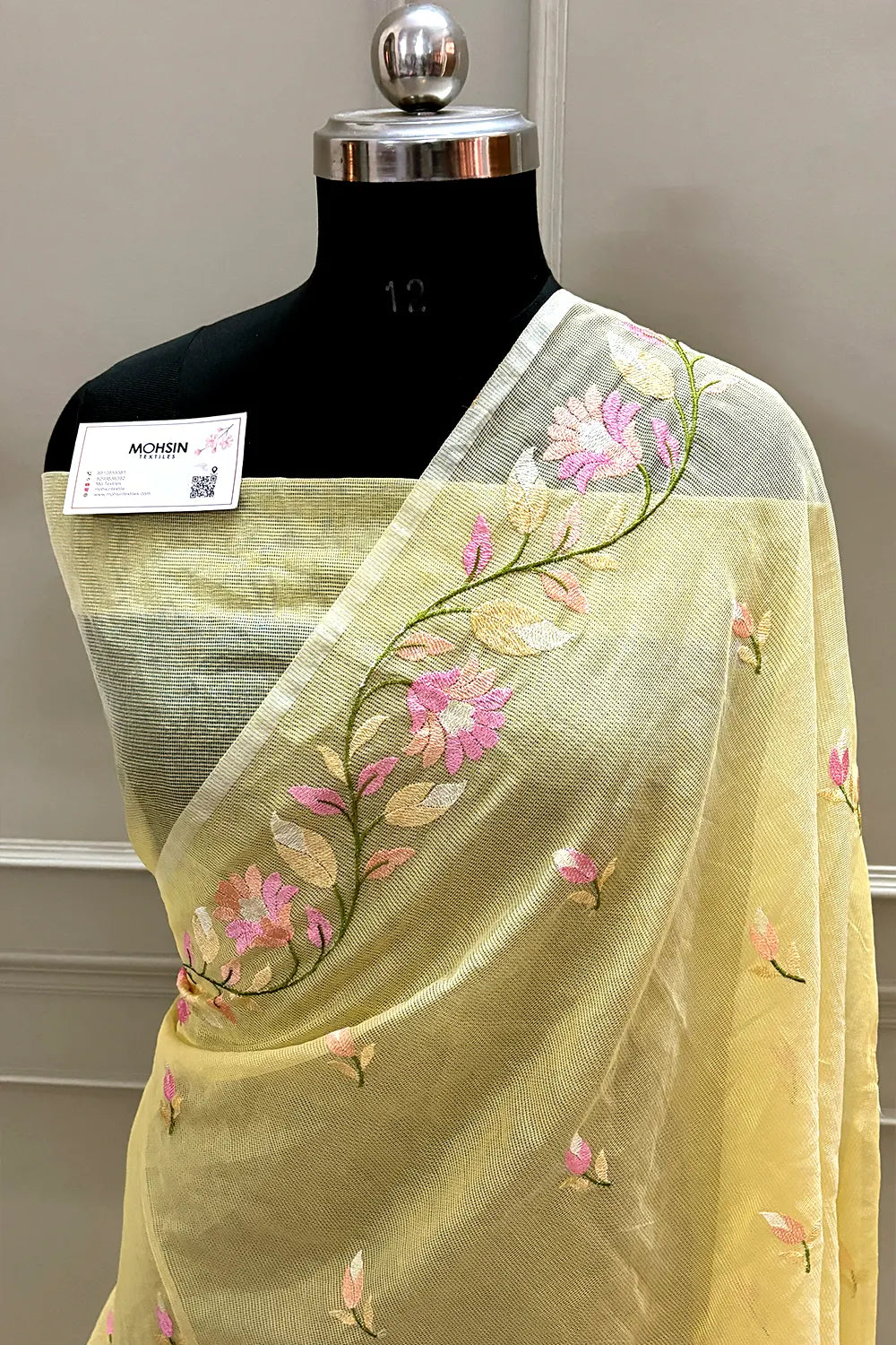 Yellow Embroidery Net Banarasi Saree