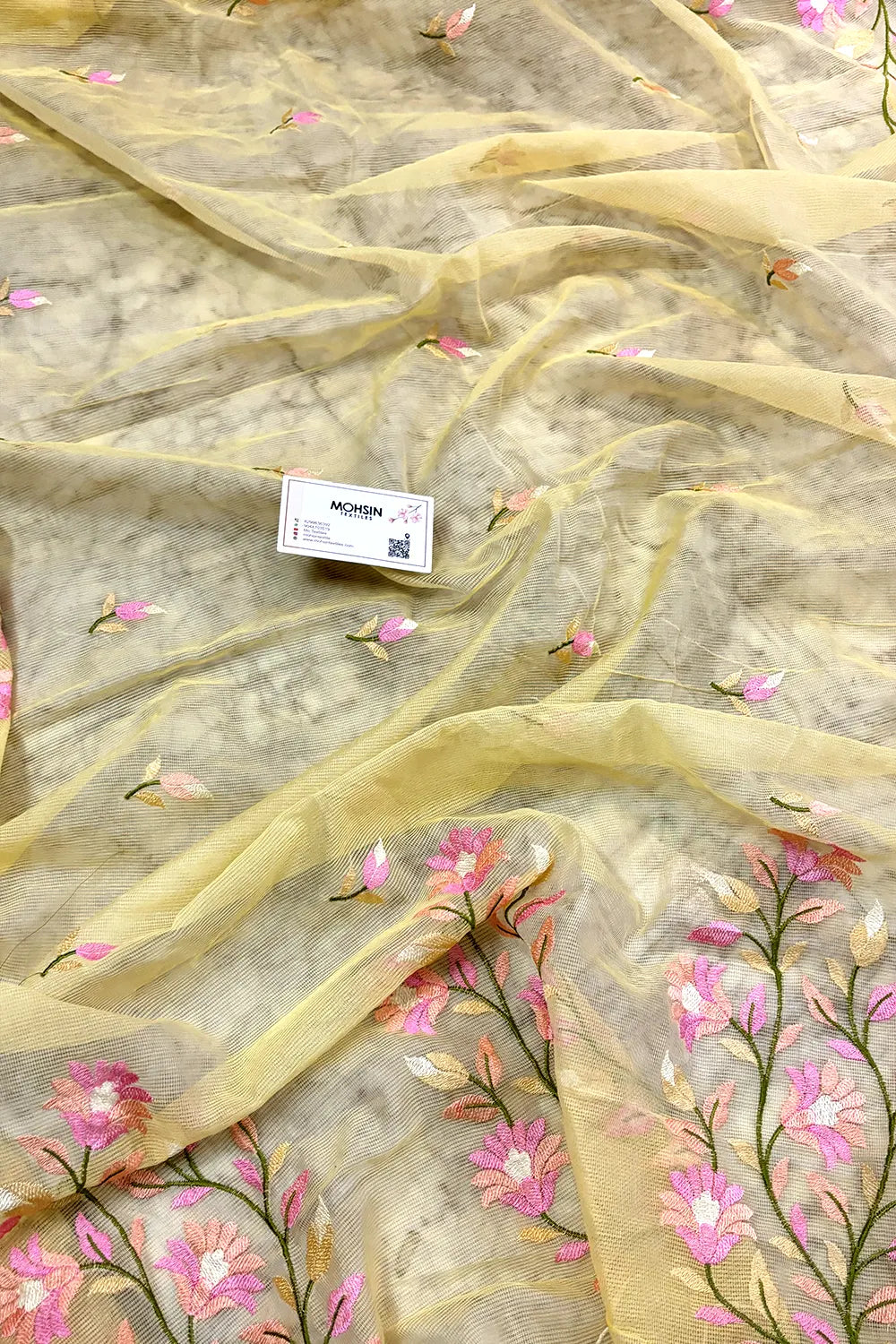 Yellow Embroidery Net Banarasi Saree