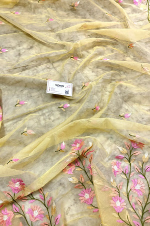 Yellow Embroidery Net Banarasi Saree