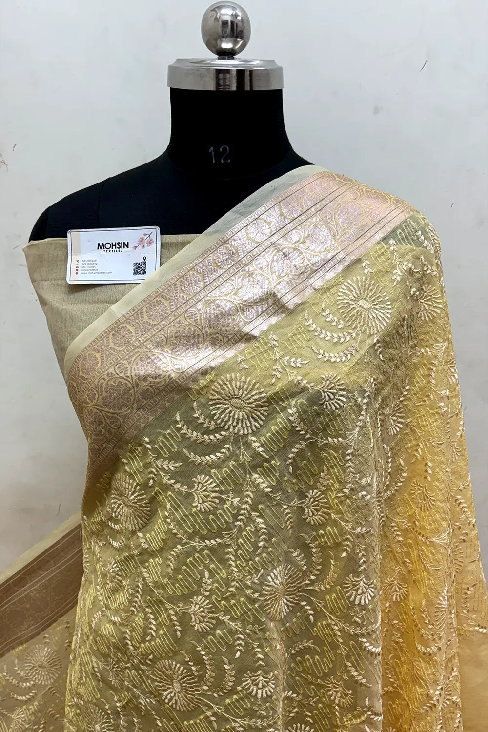 Yellow Embroidery Organza Silk Banarasi Saree