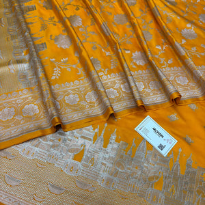 Yellow Ganga Ghat Katan Silk Banarasi Suit