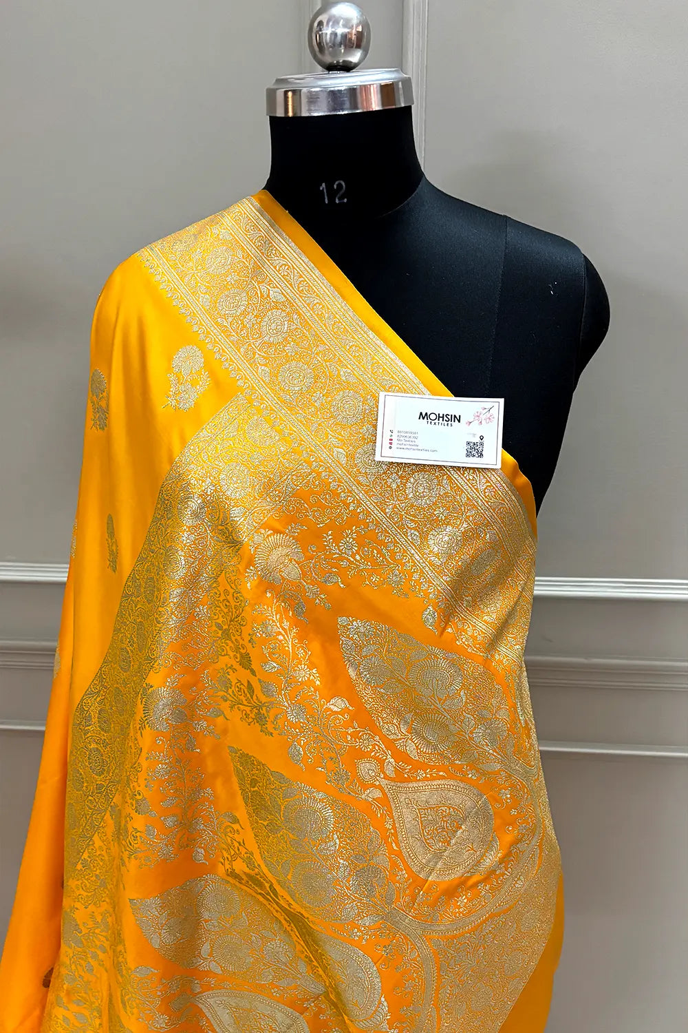 Yellow Golden Flower Katan Silk Banarasi Saree