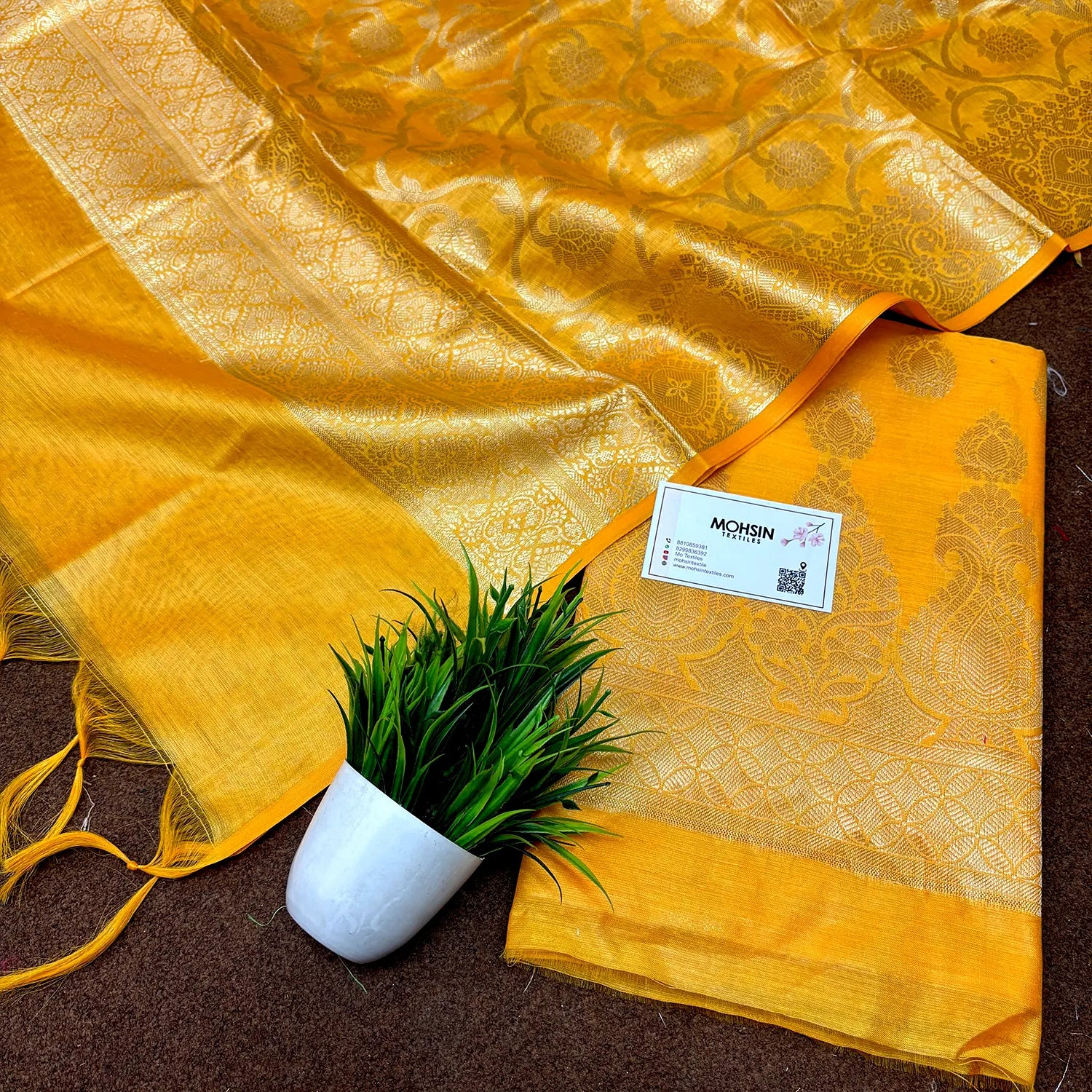 Yellow Kalgha Buti Banarasi Silk Suit