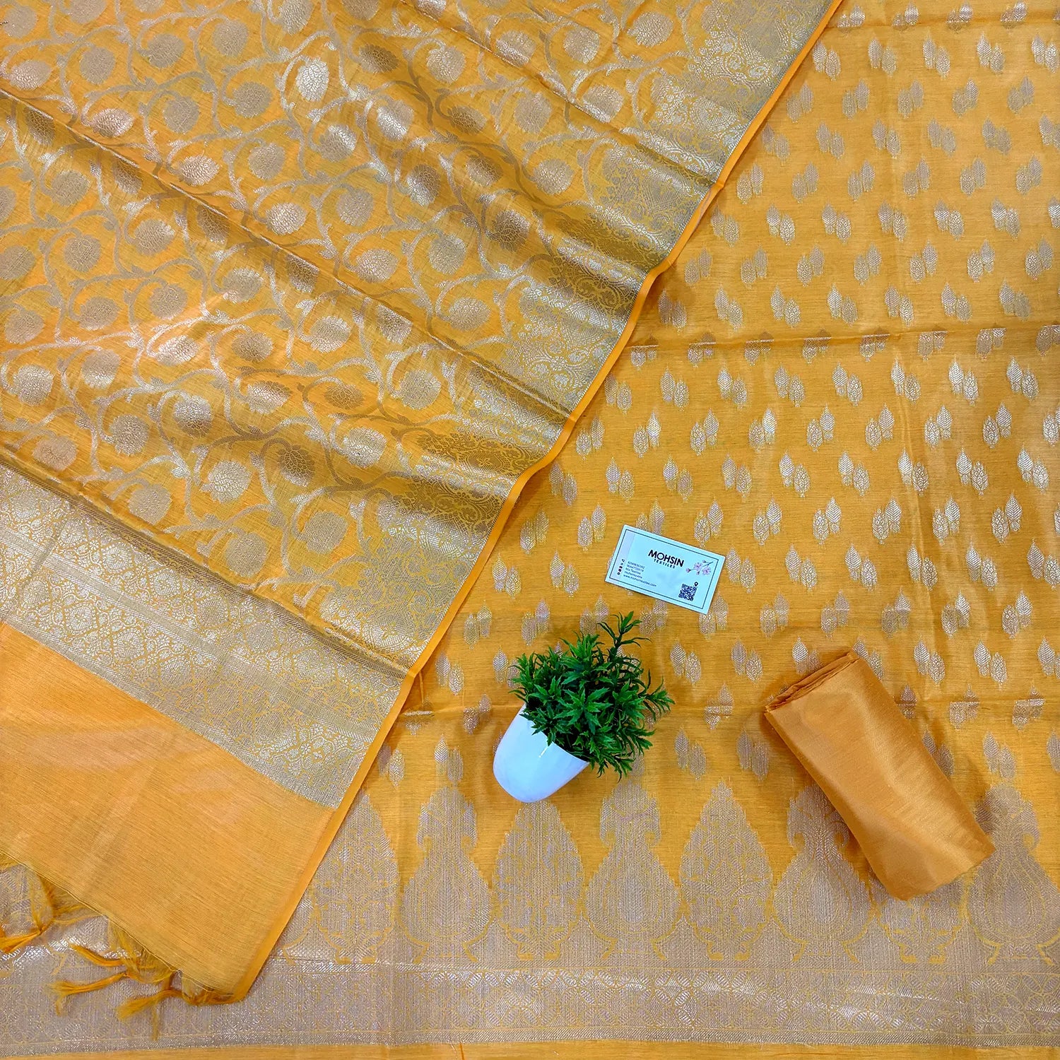 Yellow Kalgha Lau Banarasi Silk Suit