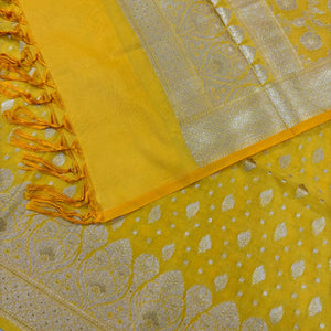 Yellow Kalli Patta Katan Silk Banarasi Suit