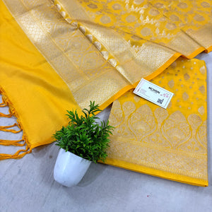 Yellow Kalli Patta Katan Silk Banarasi Suit