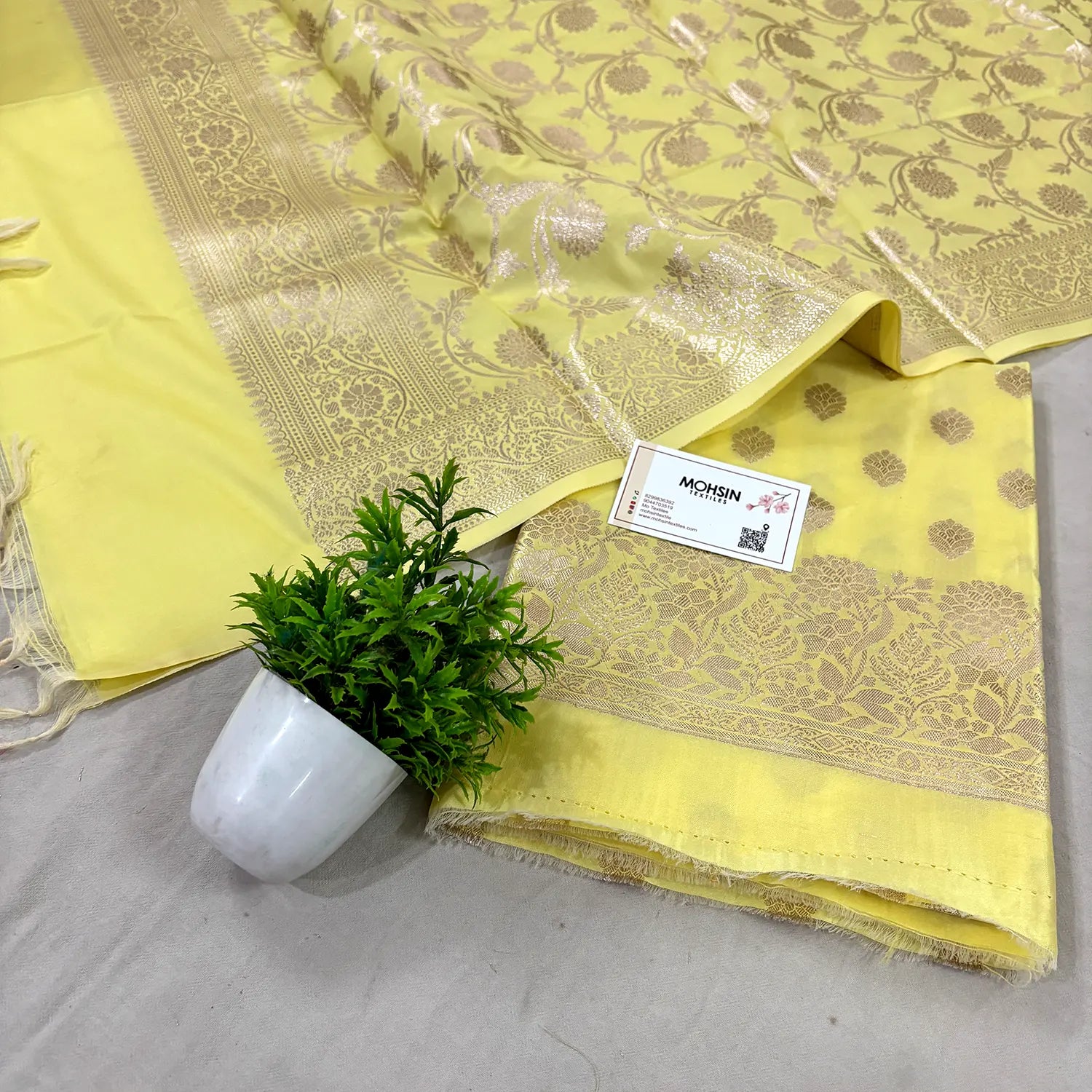 Yellow Kiyari Satin Silk Banarasi Suit