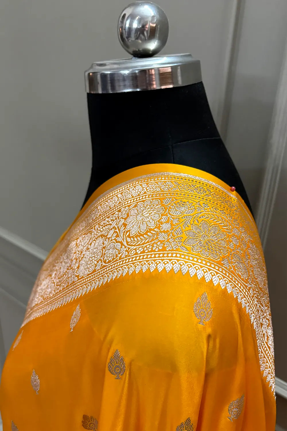 Yellow Mario Patti Katan Mashru Silk Banarasi Saree