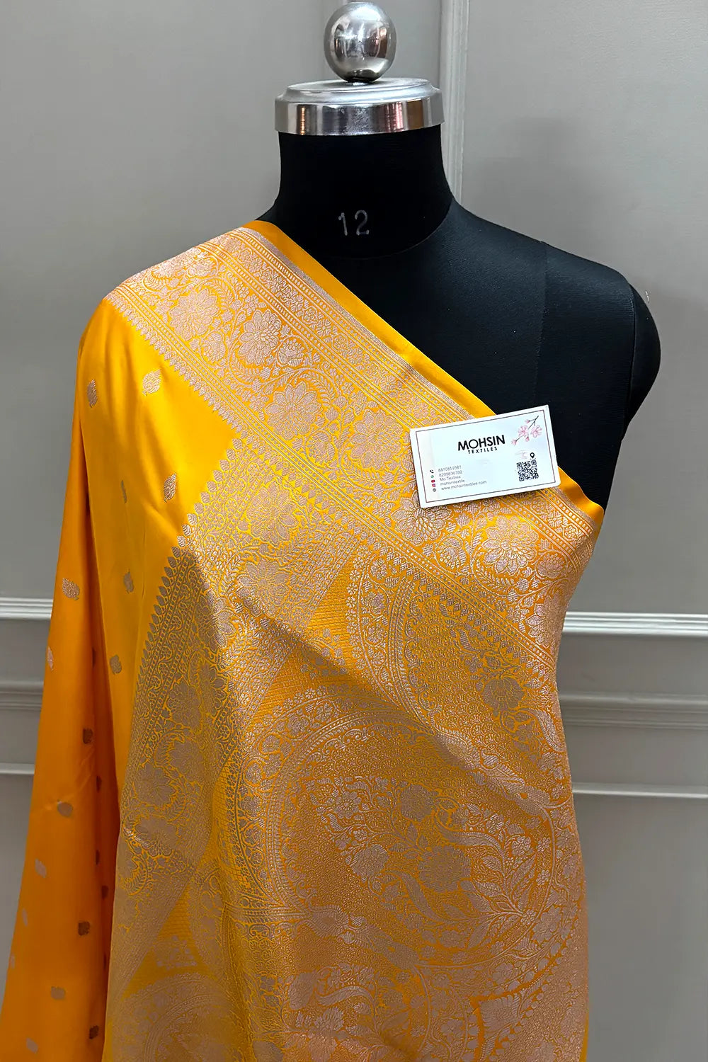 Yellow Mario Patti Katan Mashru Silk Banarasi Saree