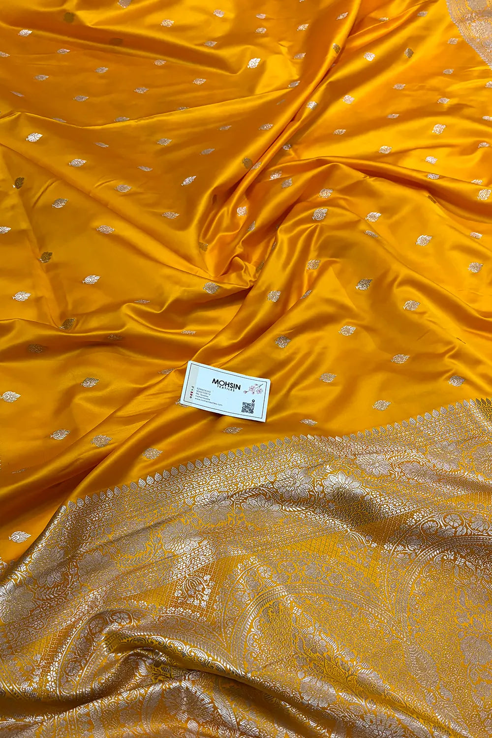 Yellow Mario Patti Katan Mashru Silk Banarasi Saree