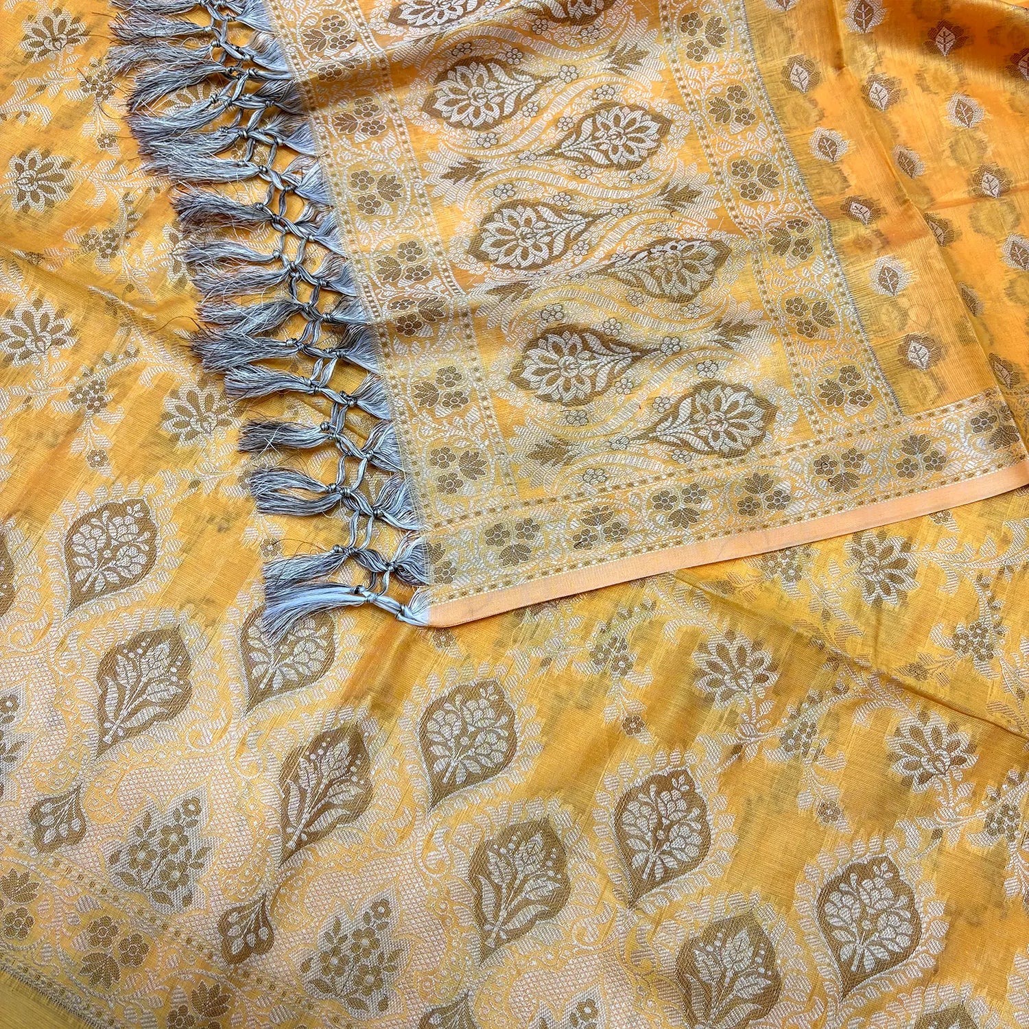 Yellow Mogambo Jaal Cotton Silk Banarasi Suit
