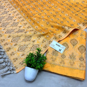 Yellow Mogambo Jaal Cotton Silk Banarasi Suit