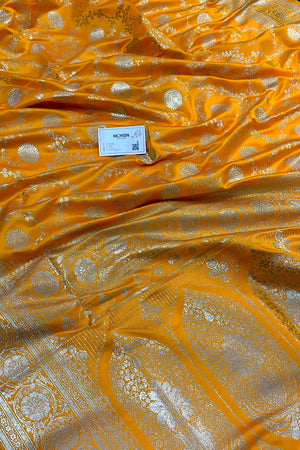 Yellow Pankhuri Jaal Katan Silk Banarasi Saree