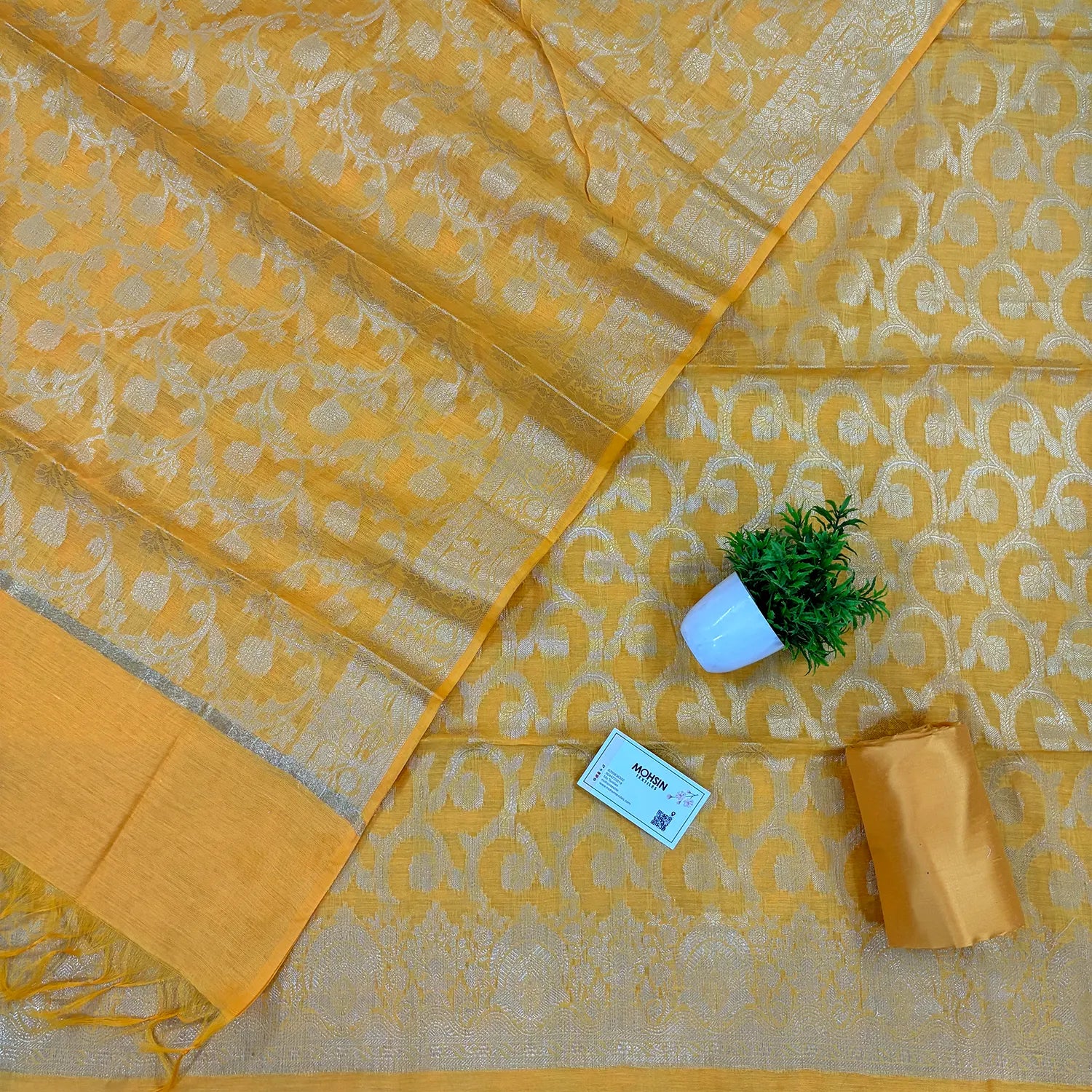 Yellow Persian Jaal Banarasi Silk Suit 