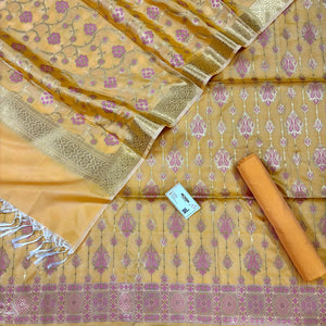 Yellow Pink Meena Katan Silk Banarasi Suit