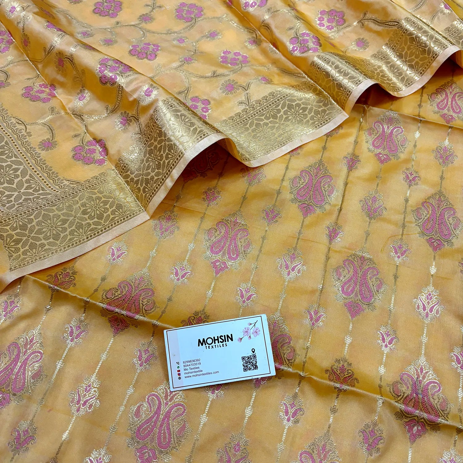Yellow Pink Meena Katan Silk Banarasi Suit