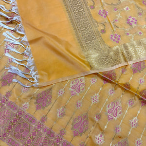 Yellow Pink Meena Katan Silk Banarasi Suit