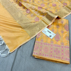 Yellow Pink Meena Katan Silk Banarasi Suit
