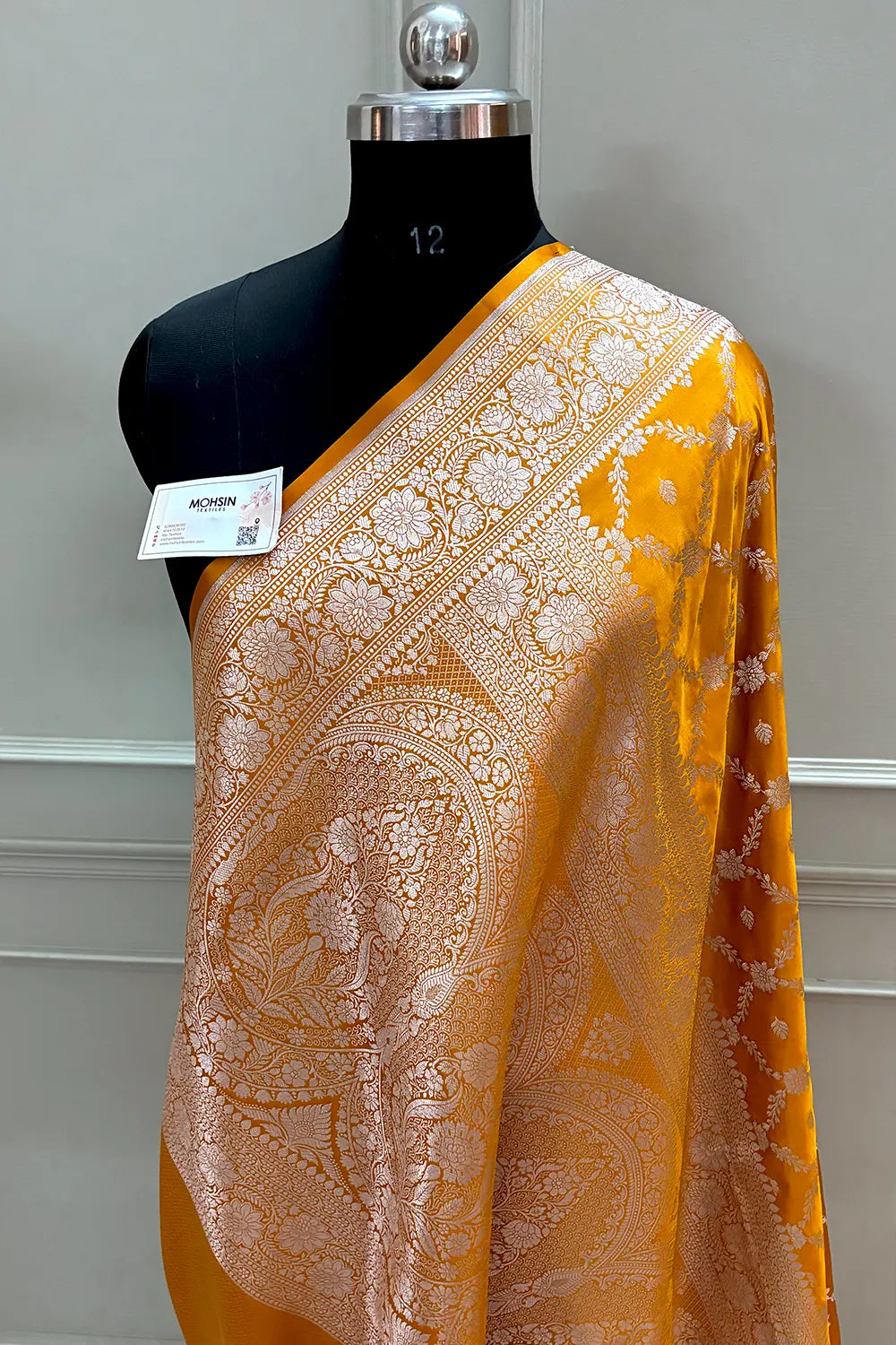 Yellow Qaidi Buti Katan Silk Banarasi Saree