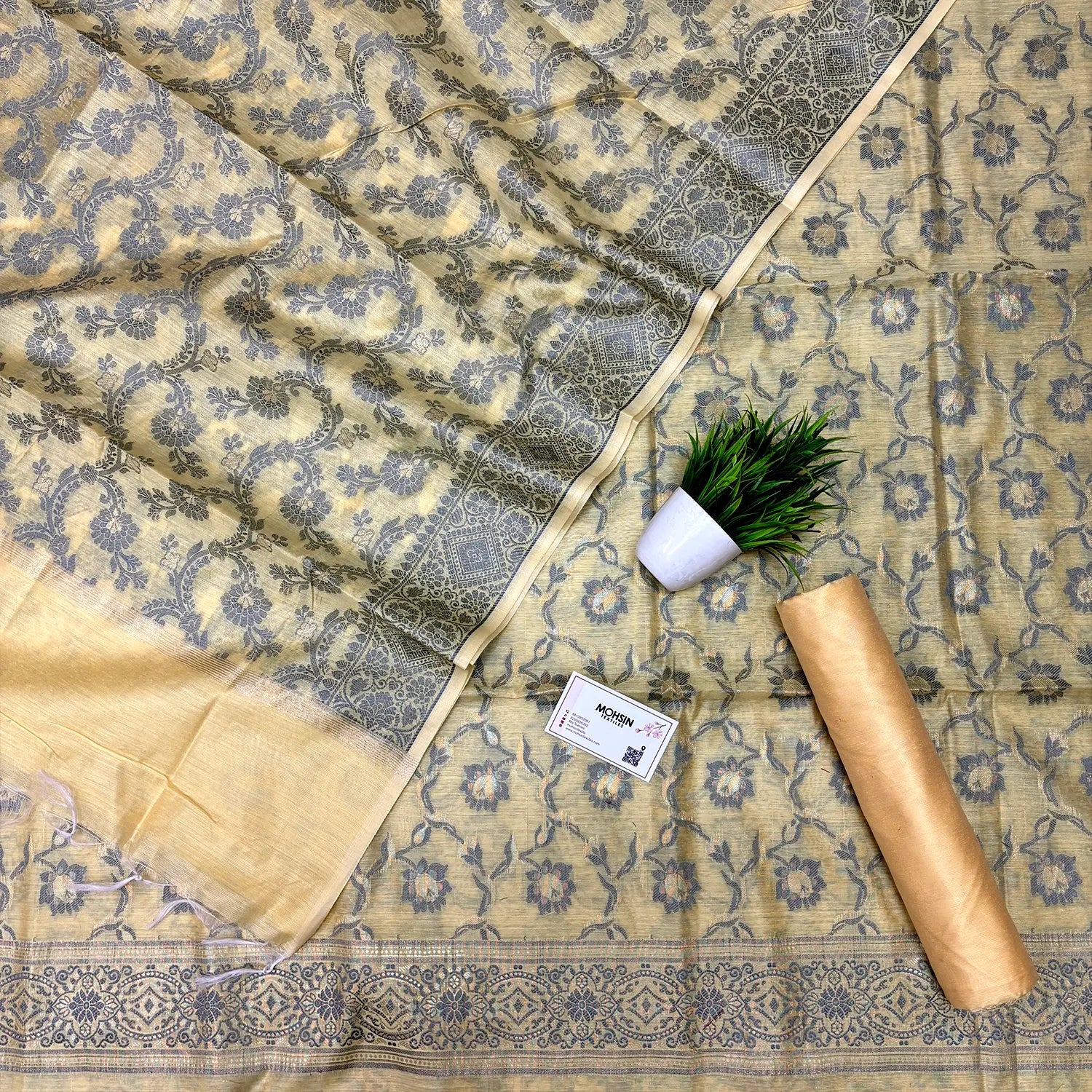 Yellow Resham Banarasi Silk Suit