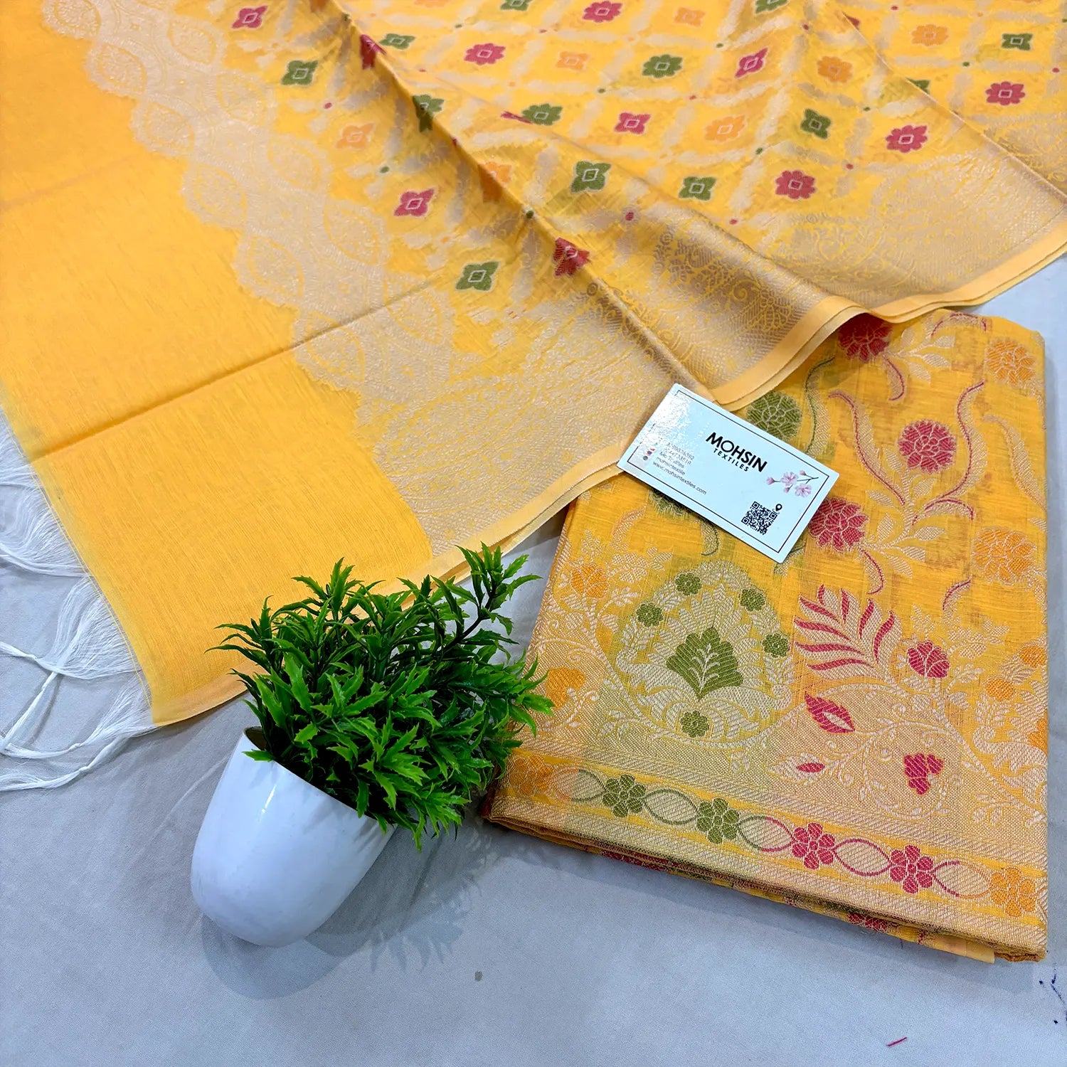 Yellow Resham Banarasi Silk Suit