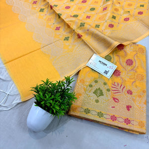 Yellow Resham Banarasi Silk Suit