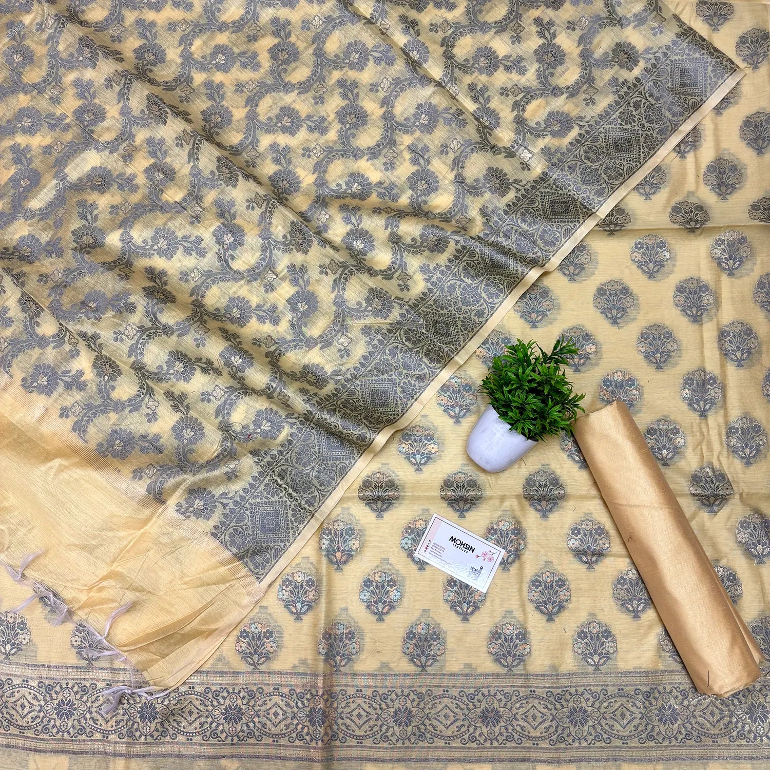 Yellow Resham Banarasi Silk Suit