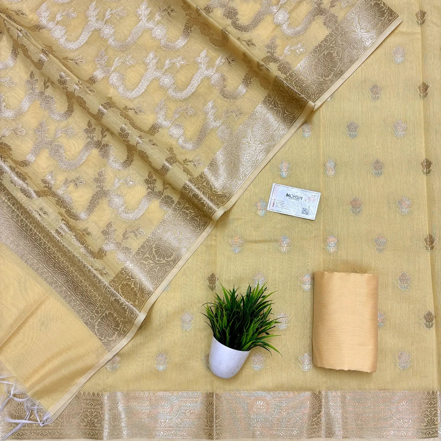 Yellow Resham Banarasi Silk Suit