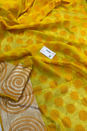 Yellow Resham Silk Banarasi Saree